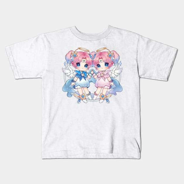 Gemini Twins Chibi Zodiac Anime Girls Kids T-Shirt by peachycrossing